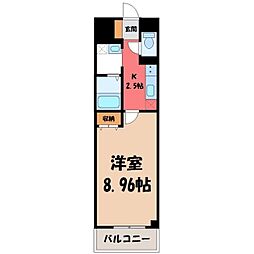 宇都宮芳賀ライトレール線 ゆいの杜中央駅 徒歩6分の賃貸マンション 2階1Kの間取り
