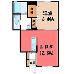 東武宇都宮線 南宇都宮駅 徒歩16分の賃貸アパート 1階1LDKの間取り
