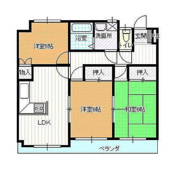 メゾンユウミック 302号室｜福島県郡山市鶴見坦1丁目(賃貸マンション3DK・3階・58.66㎡)の写真 その2