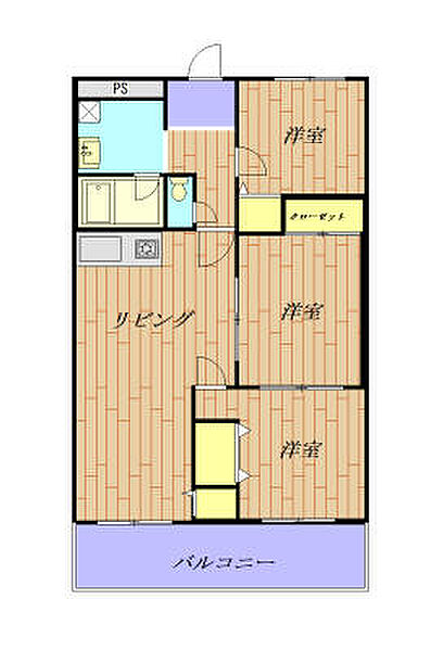 ズイコーハイツＰａｒｔ2　205号室 205｜栃木県足利市田中町(賃貸マンション3LDK・2階・66.91㎡)の写真 その2
