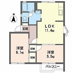 ベルハイツ野里A 2LDKの間取図画像