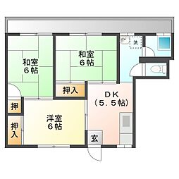 コーポ博 3Kの間取図画像