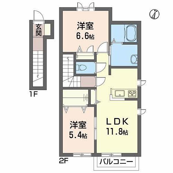 シャーメゾンさくら ｜愛媛県東温市田窪(賃貸アパート2LDK・2階・58.55㎡)の写真 その2