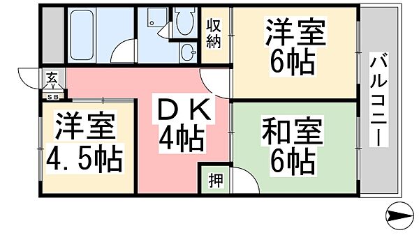 ライブタウン中村 ｜愛媛県松山市中村4丁目(賃貸マンション3K・2階・44.55㎡)の写真 その2