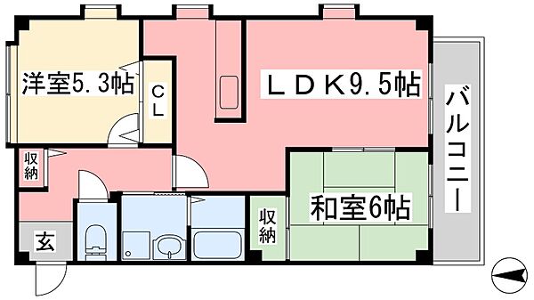 フォブールＫ&N ｜愛媛県松山市水泥町(賃貸アパート2LDK・3階・54.65㎡)の写真 その2
