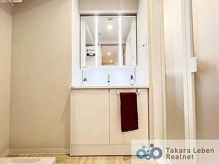 気持ちの良い朝はキレイな洗面所から。鏡裏の収納でモノが出がちな洗面所もスッキリ片付きます。