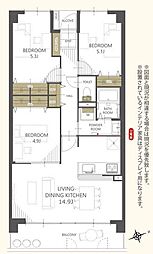 グランコート若林 3LDKの間取図画像