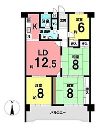 パレス前山 4LDKの間取図画像