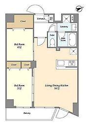アルファコート亀戸2 1階2LDKの間取り