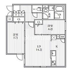 THE PALMS 大島 1階1Kの間取り