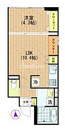 アリーチェ亀戸 1LDKの間取図画像