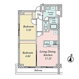 藤和大名コープ 2LDKの間取図画像