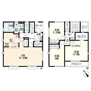 間取り:3LDK+カースペース2台分 2号棟 間取り:3LDK+カースペース2台分 2号棟