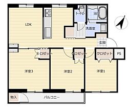 鵜野森団地M 3LDKの間取図画像
