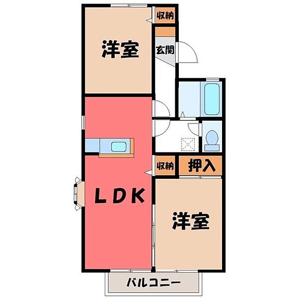 栃木県宇都宮市岩曽町(賃貸アパート2LDK・1階・50.09㎡)の写真 その2