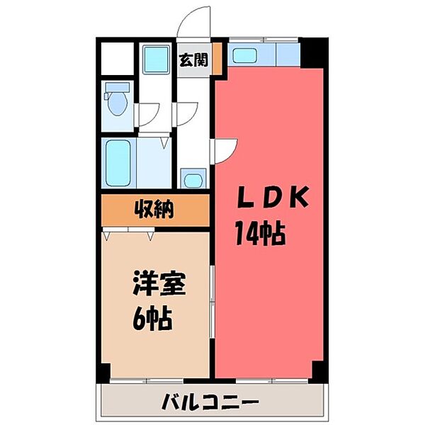 栃木県宇都宮市西原町(賃貸マンション1LDK・2階・43.74㎡)の写真 その2