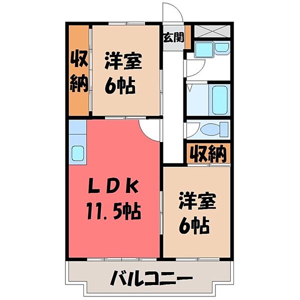 栃木県宇都宮市幸町(賃貸マンション2LDK・3階・56.51㎡)の写真 その2