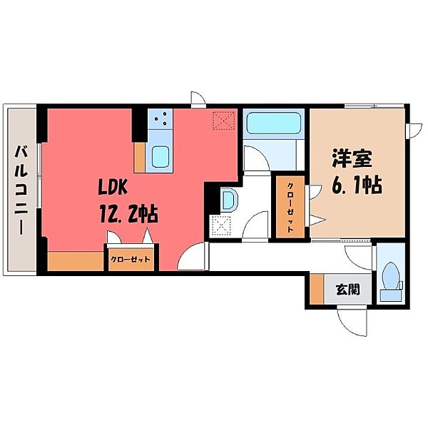 栃木県宇都宮市今泉3丁目(賃貸アパート1LDK・3階・46.49㎡)の写真 その2