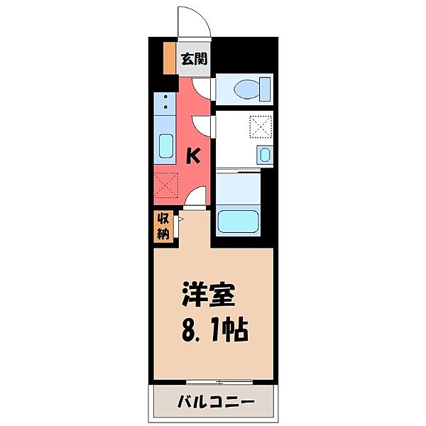 栃木県宇都宮市本丸町(賃貸マンション1K・3階・27.20㎡)の写真 その2