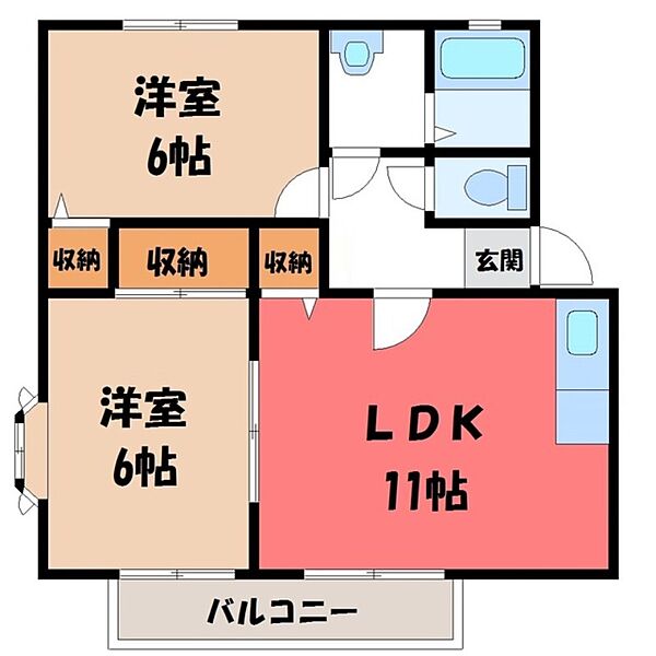 栃木県宇都宮市宝木本町(賃貸アパート2LDK・1階・52.66㎡)の写真 その2