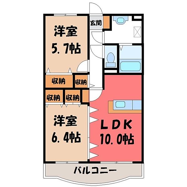 栃木県宇都宮市上戸祭町(賃貸マンション2LDK・2階・55.51㎡)の写真 その2