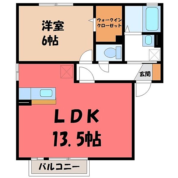 栃木県真岡市熊倉3丁目(賃貸アパート1LDK・1階・45.45㎡)の写真 その2