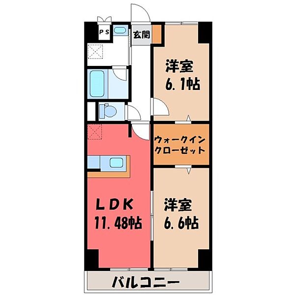 栃木県宇都宮市台新田町(賃貸マンション2LDK・2階・57.06㎡)の写真 その2