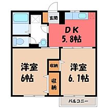 栃木県下野市医大前4丁目（賃貸アパート2K・1階・42.23㎡） その2