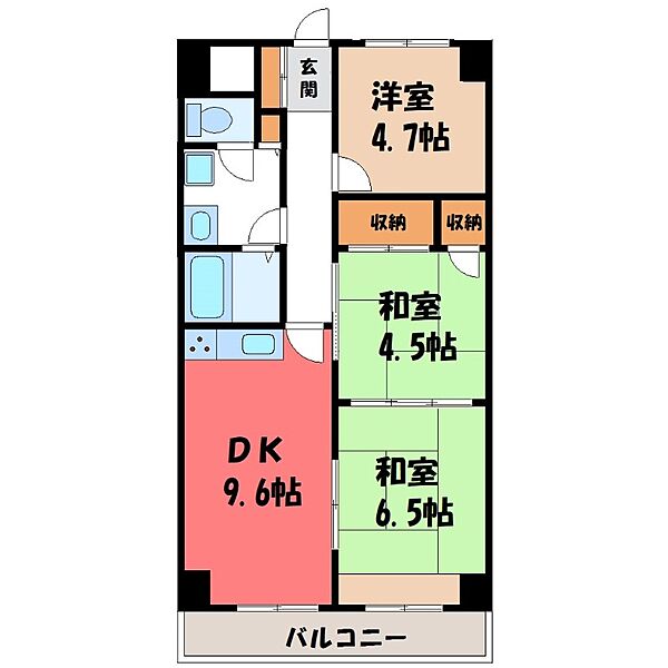 栃木県宇都宮市桜5丁目(賃貸マンション3DK・4階・60.00㎡)の写真 その2