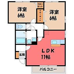 グリーン・リーフ熊倉 E 1階2LDKの間取り
