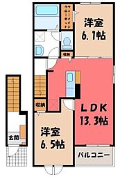 エリール B 2階2LDKの間取り