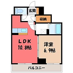 ラミューズ宇都宮ウエスト 2階1LDKの間取り