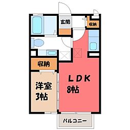グリーンヒルズB 1LDKの間取図画像