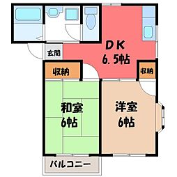 飯野ハイツA棟 2DKの間取図画像