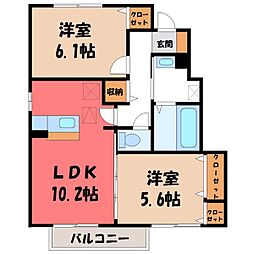 グレイスコート岡本B 2LDKの間取図画像
