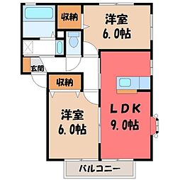 ハイツ・シャルムB棟 2LDKの間取図画像