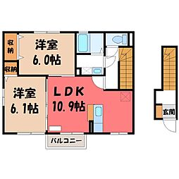 ディアコート駒生E 2LDKの間取図画像
