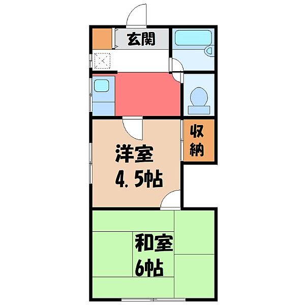 栃木県宇都宮市富士見が丘2丁目(賃貸アパート2K・1階・26.40㎡)の写真 その1