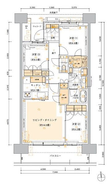 HARUMI FLAG SUN VILLAGE E棟 ｜東京都中央区晴海5丁目(賃貸マンション3LDK・7階・82.84㎡)の写真 その2