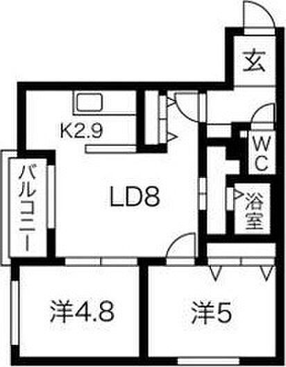 Chocolat 203｜北海道札幌市豊平区美園七条2丁目(賃貸マンション2LDK・2階・45.06㎡)の写真 その2