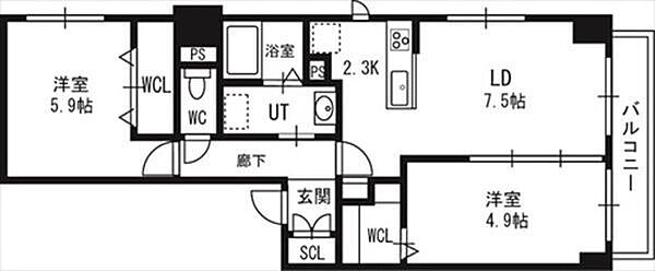 アルファスクエア中島公園 801｜北海道札幌市中央区南八条西6丁目(賃貸マンション2LDK・8階・49.44㎡)の写真 その2