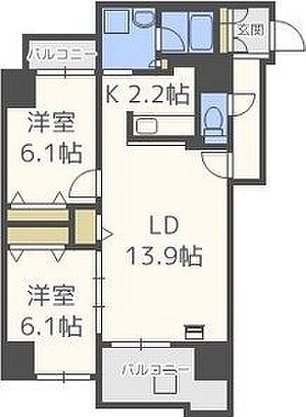 スクエアマンション614II 904｜北海道札幌市中央区南六条西14丁目(賃貸マンション2LDK・9階・63.41㎡)の写真 その3