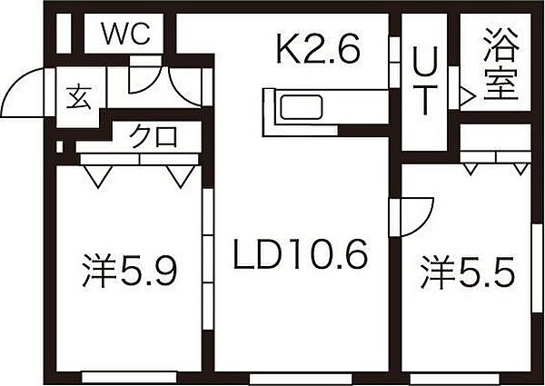 リッツハウス山の手 101｜北海道札幌市西区山の手五条1丁目(賃貸マンション2LDK・1階・52.10㎡)の写真 その3