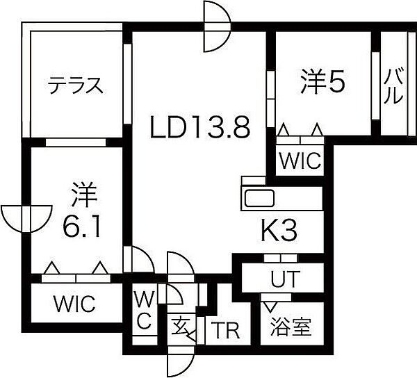 kuoria元町 102｜北海道札幌市東区北二十二条東16丁目(賃貸マンション2LDK・1階・61.35㎡)の写真 その2