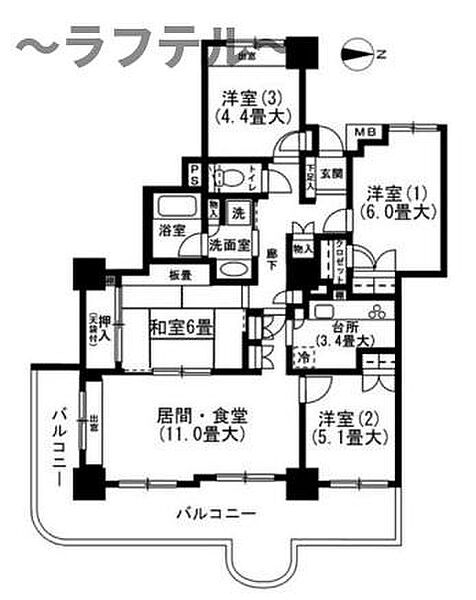 埼玉県所沢市御幸町(賃貸マンション4LDK・4階・86.49㎡)の写真 その2