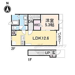 橿原市葛本町アパート 1LDKの間取図画像