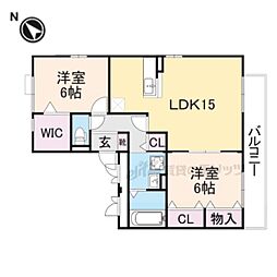 近鉄生駒線 南生駒駅 徒歩8分の賃貸アパート 3階2LDKの間取り