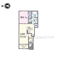 橿原市北妙法寺町アパート 1LDKの間取図画像