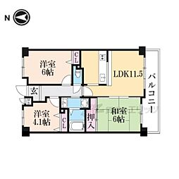 ユニライフ大和高田2 3LDKの間取図画像