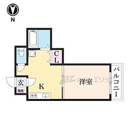 リバーガーデン飛鳥 1Kの間取図画像